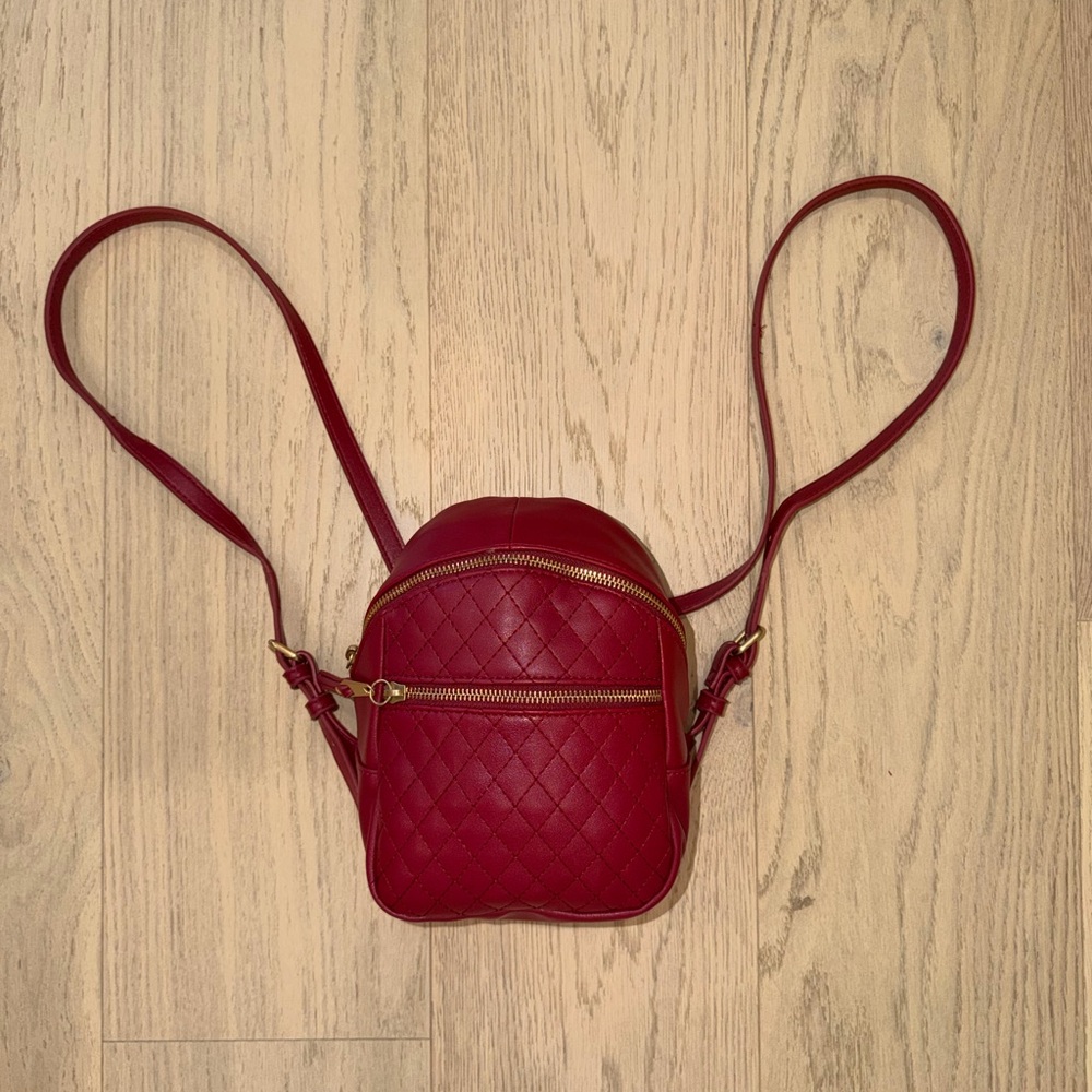 Quilted Red Mini Backpack Crossbody Bag